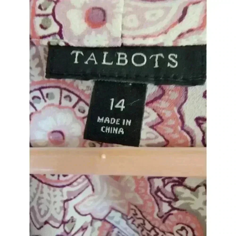Talbots Womens Top Size 14 Pink Paisley Surplice Faux Wrap Blouse Prairie - Picture 2 of 11